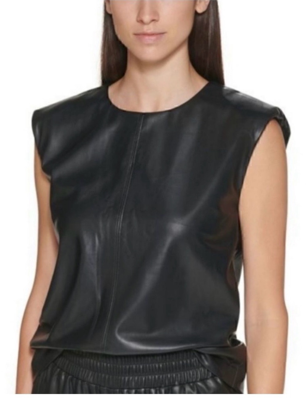 ❤️ Black CALVIN KLEIN Faux Leather Sleeveless Top - XL